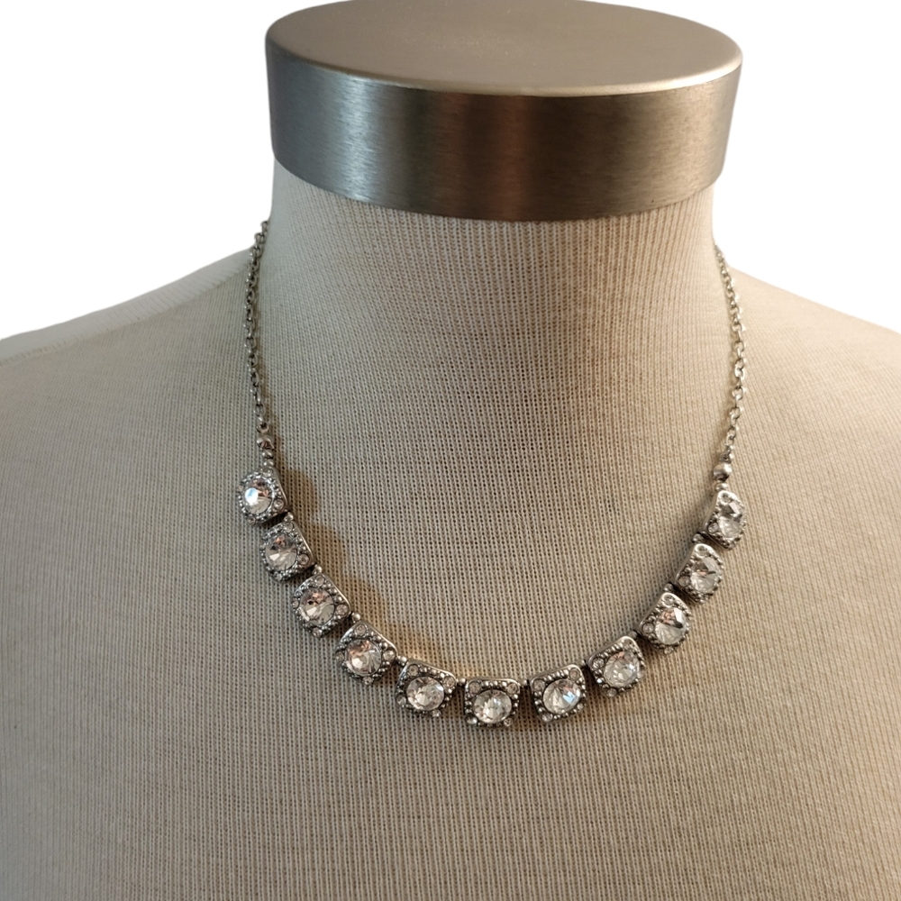 Silvertone And Clear Crystal Necklace
